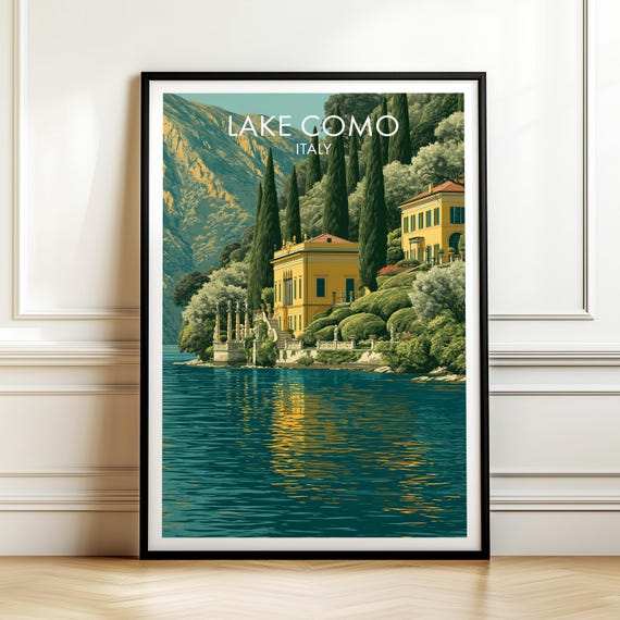 Lake Como Italy Poster Vintage Europe Travel Wall Art Cityscape Print European Vacation Decor Gift