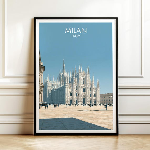 Milan Italy Duomo Travel Poster Vintage Europe Cityscape Wall Art Print