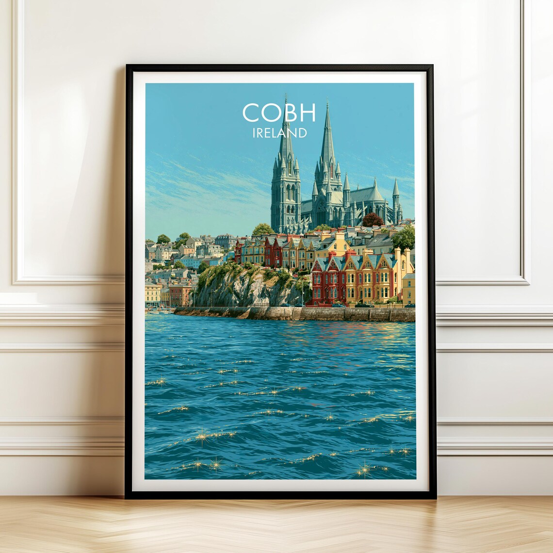 Cobh Ireland Cathedral Harbor Waterfront Vintage Travel Wall Art