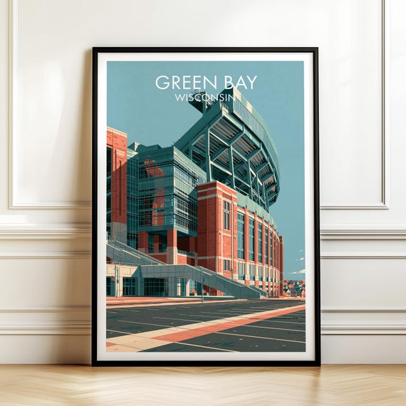 Green Bay Wisconsin Poster Vintage Usa Cityscape Travel Wall Art American Landmark Print Americana Decor