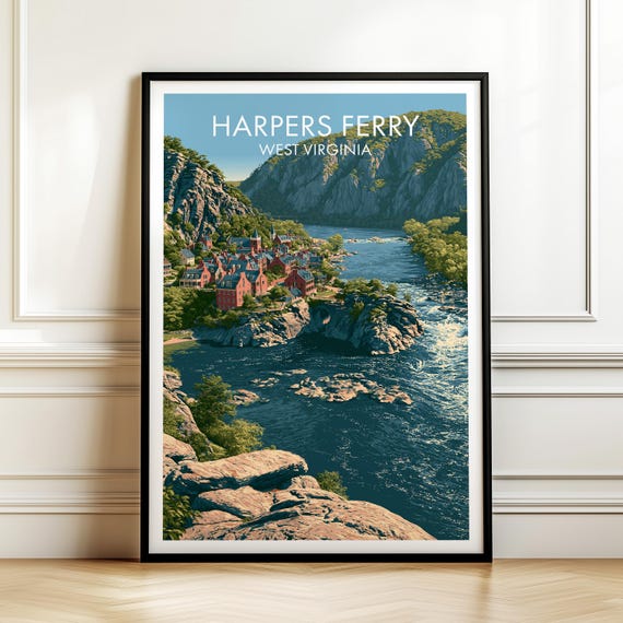 Harpers Ferry West Virginia Poster Usa Travel Wall Art American Cityscape Print Gift