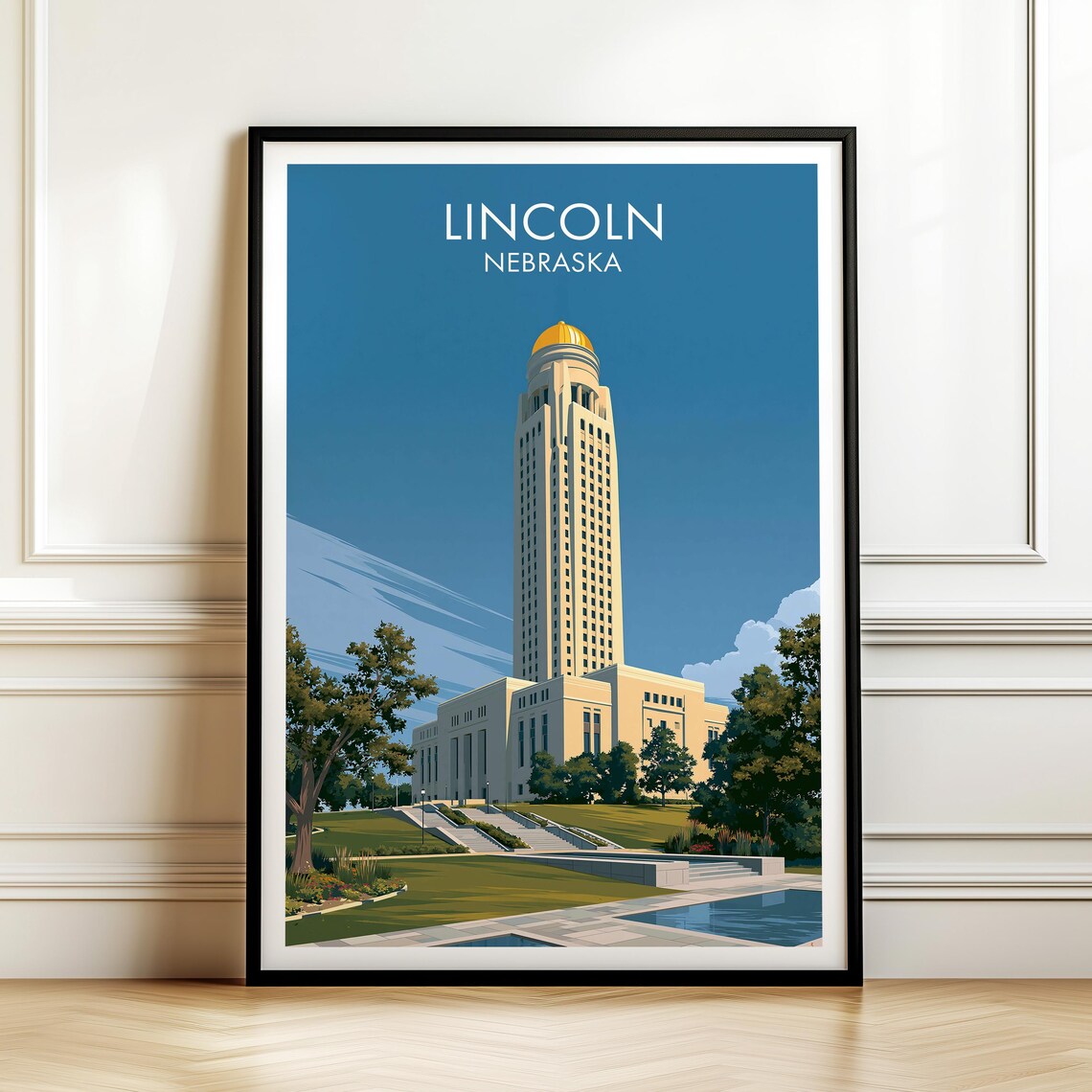 Lincoln Nebraska Vintage Travel Poster, Cityscape