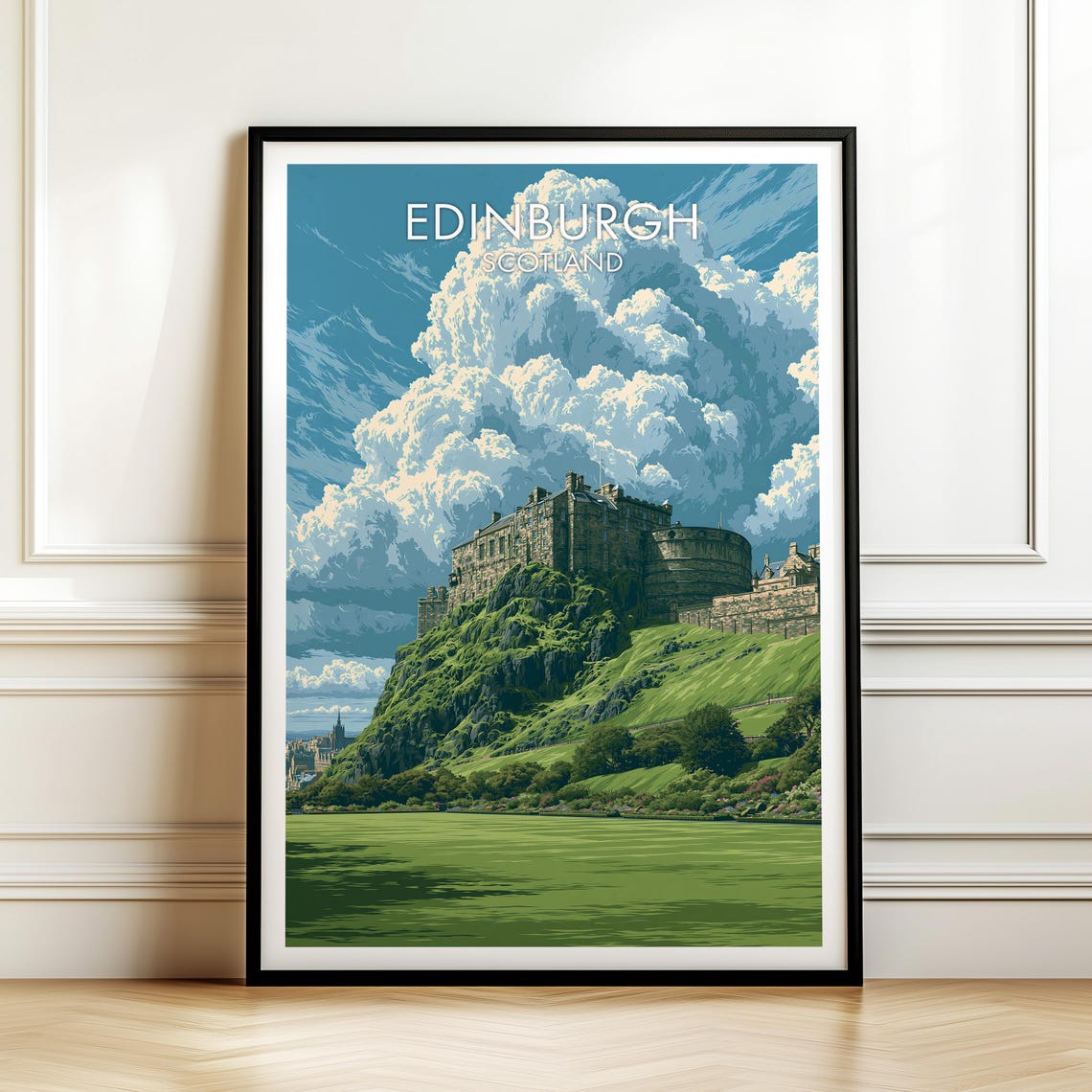 Edinburgh Scotland Vintage Castle Rock Dramatic Cloud Cityscape Poster