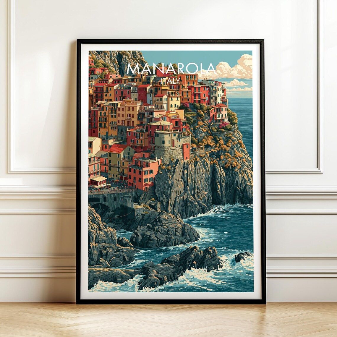 Cinque Terre Manarola Italy Vintage Travel Poster