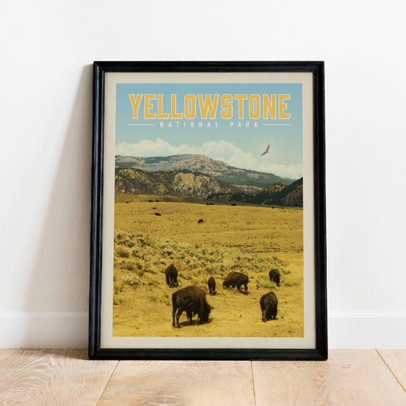 Yellowstone Wall Art Poster National Park Print Vintage Gift For Camping Decor