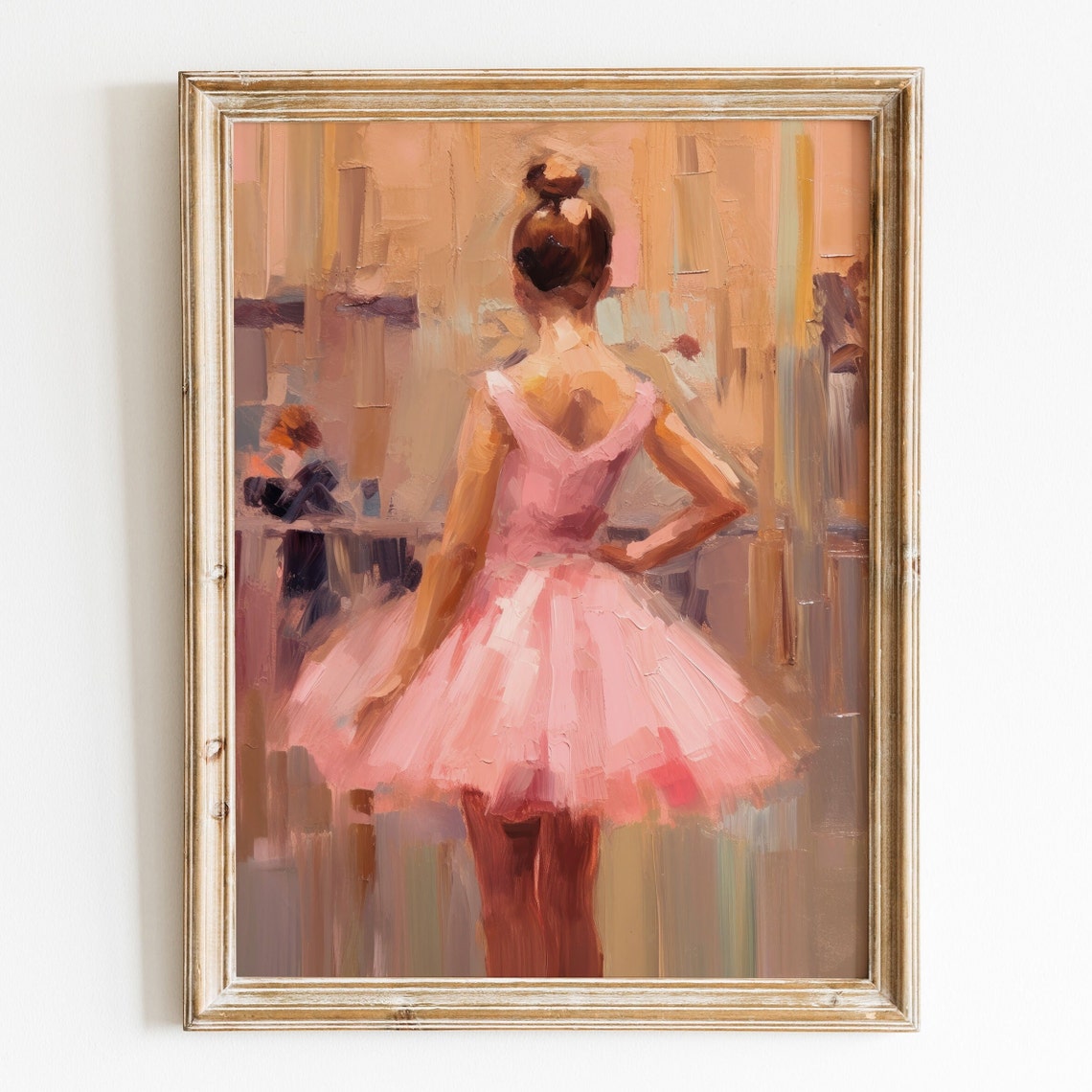 Lone Ballerina in Pink Tutu Seen From Behind in Ballet Studio Wall Art - Image 3