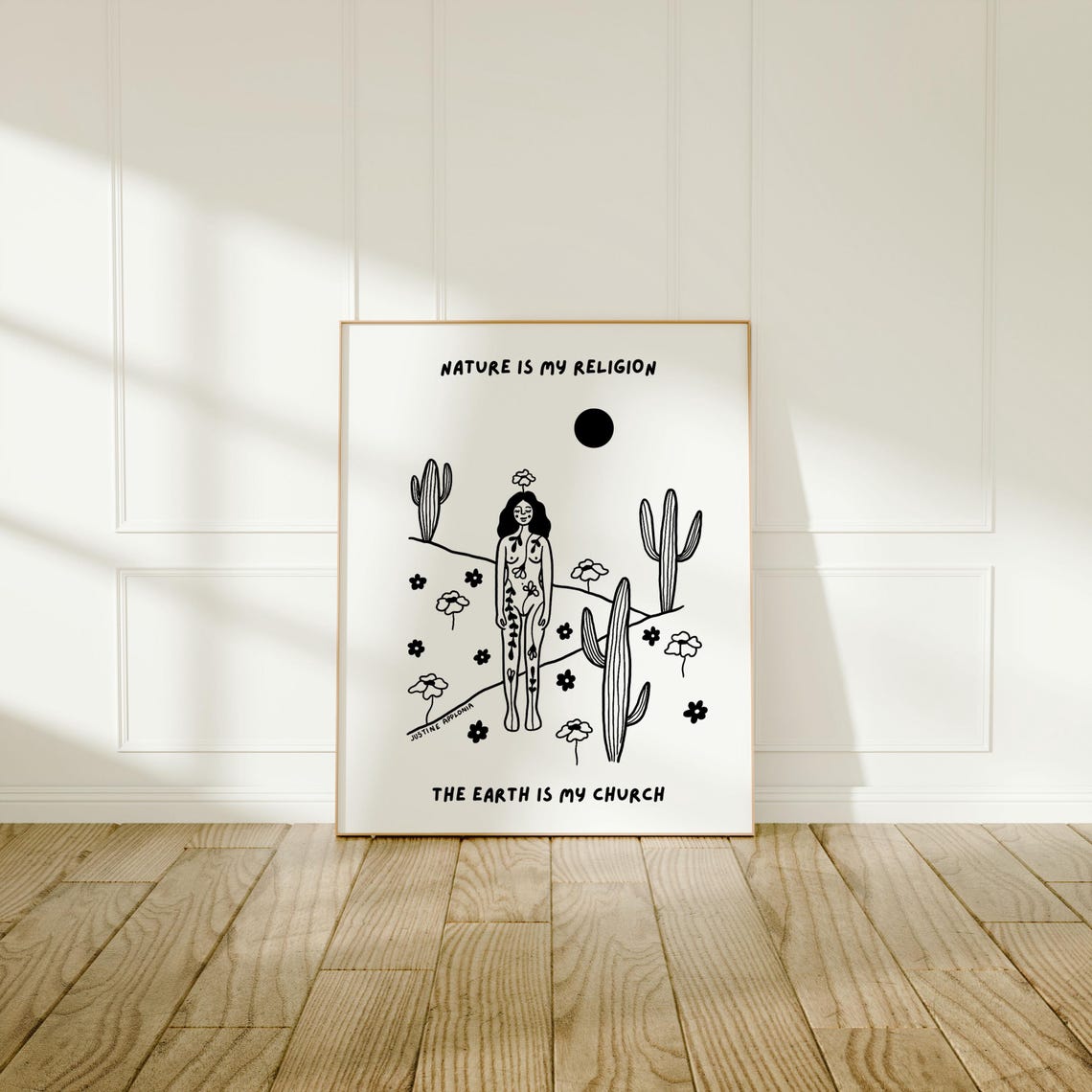 Nature Is My Religion Quote Poster Earth Church Cactus Line Art - Image 3