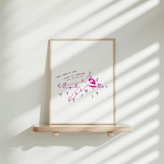 Sunbathing Pink White Feminine Silly Floral Antiwork Funny Illustration Art Print