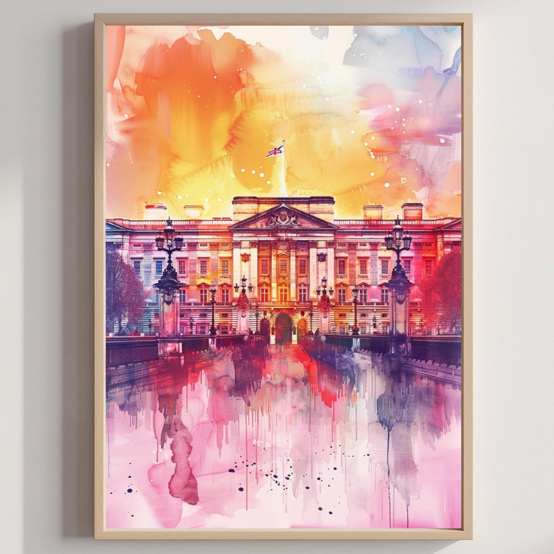 Buckingham Palace London Watercolor Landmark Sunset Skyline Poster