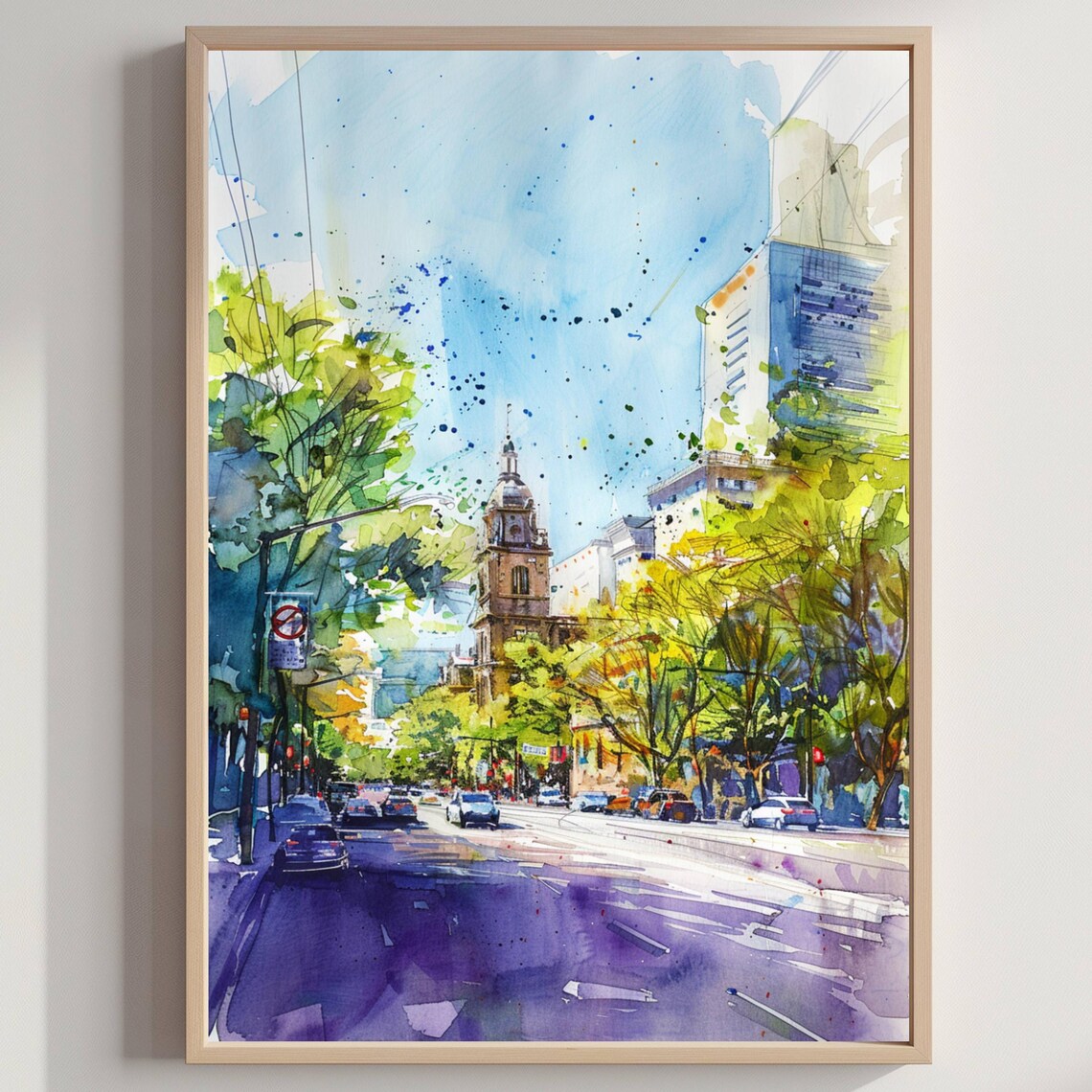 San Jose Costa Rica Watercolor Poster Vibrant City Street Travel Art