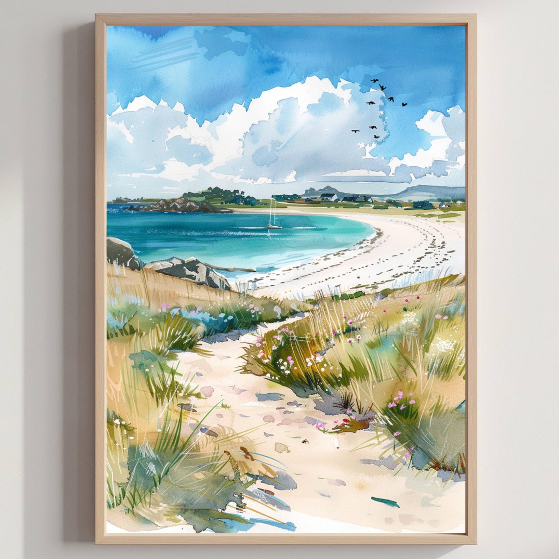 Scilly Isles White Sand Beach Turquoise Bay Watercolor Poster