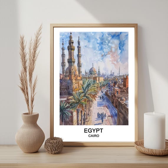 Cairo Egypt Watercolor Print Travel Poster Holiday Home Decor