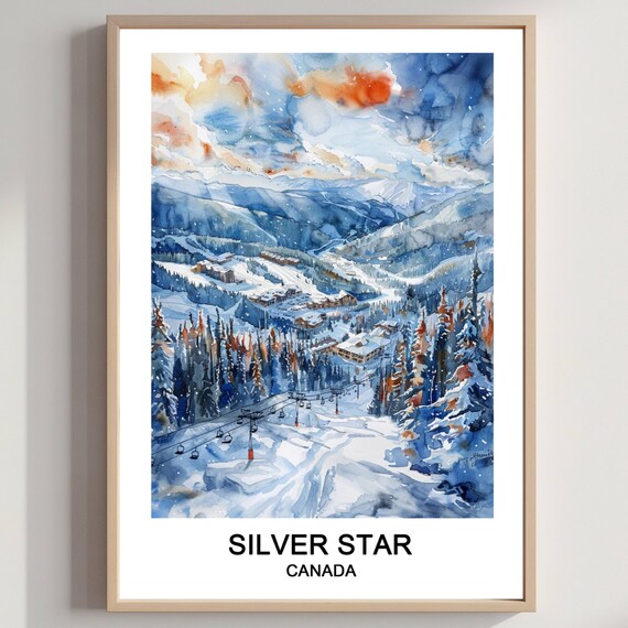 Silver Star Canada Ski Resort Poster Watercolor Winter Slope Art