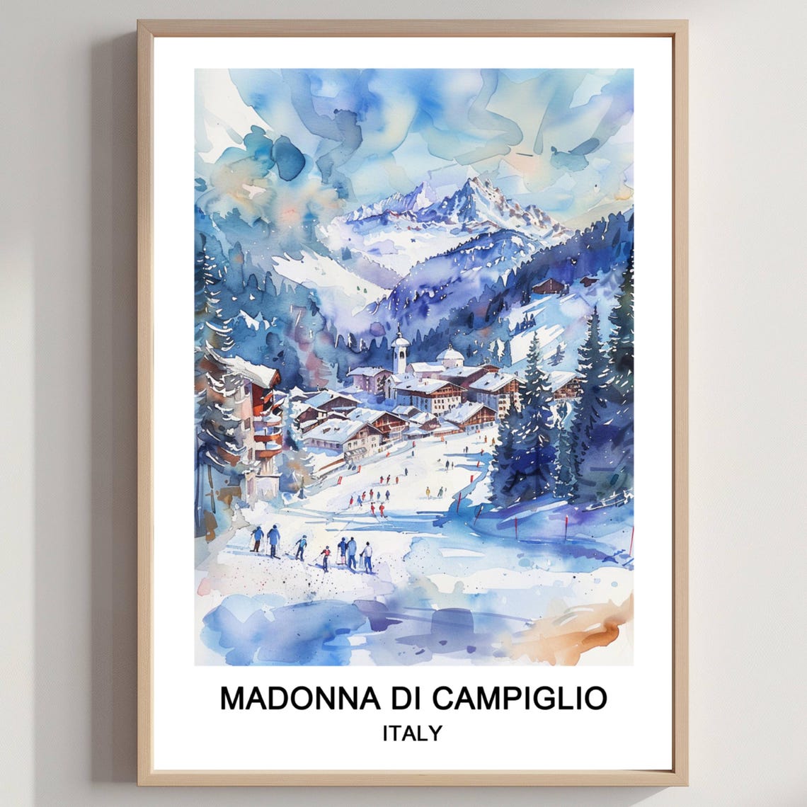 Madonna di Campiglio Italy Ski Resort Watercolor Alpine Poster
