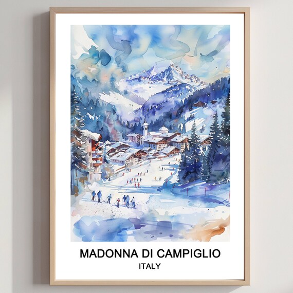 Madonna di Campiglio Italy Ski Resort Watercolor Alpine Poster