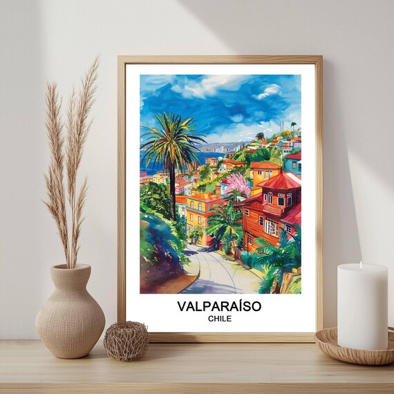 Valparaiso Chile Watercolor Print Travel Home Decor Art