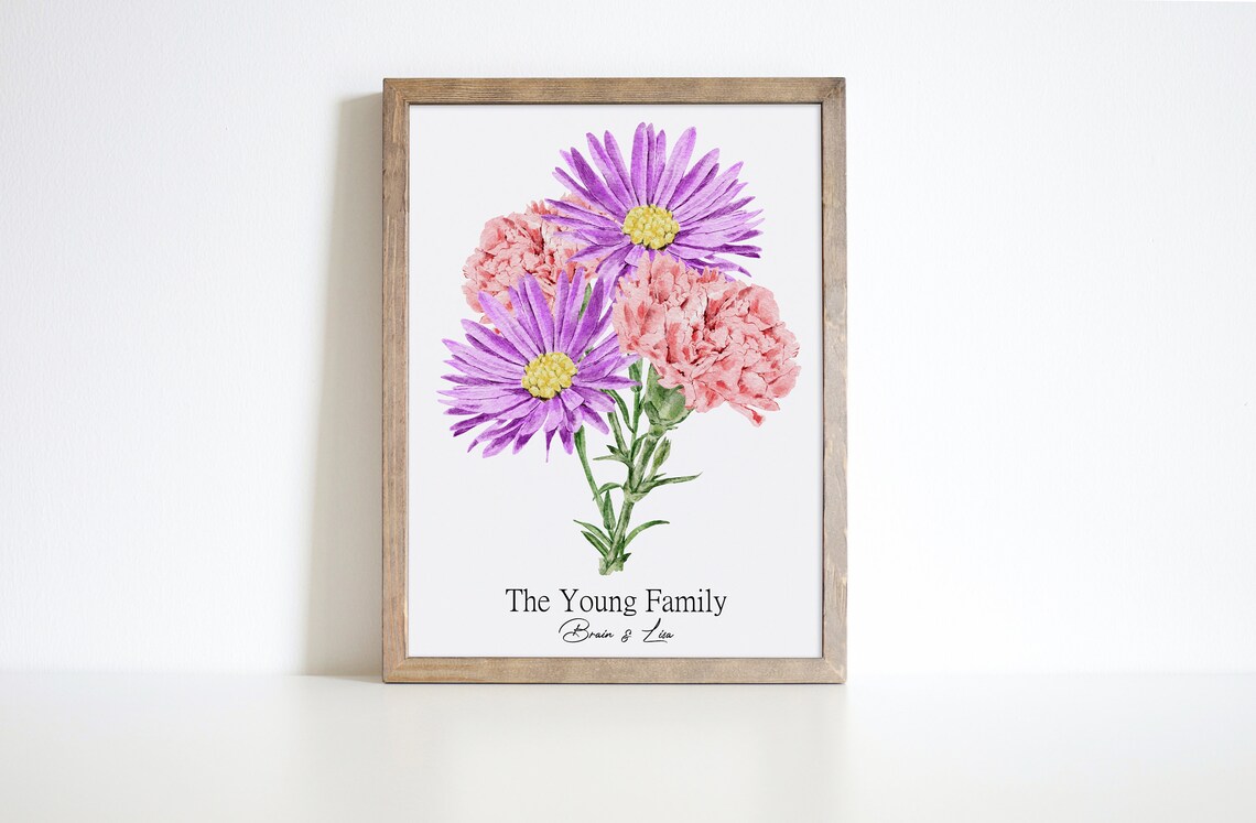 The Henry Family Watercolor Bouquet Daisy Rose Aster Keepsake Poster - Image 3