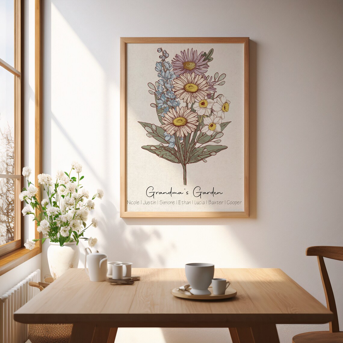 Personalized Vintage Bouquet Birth Flower Family Name Art Poster - Image 2