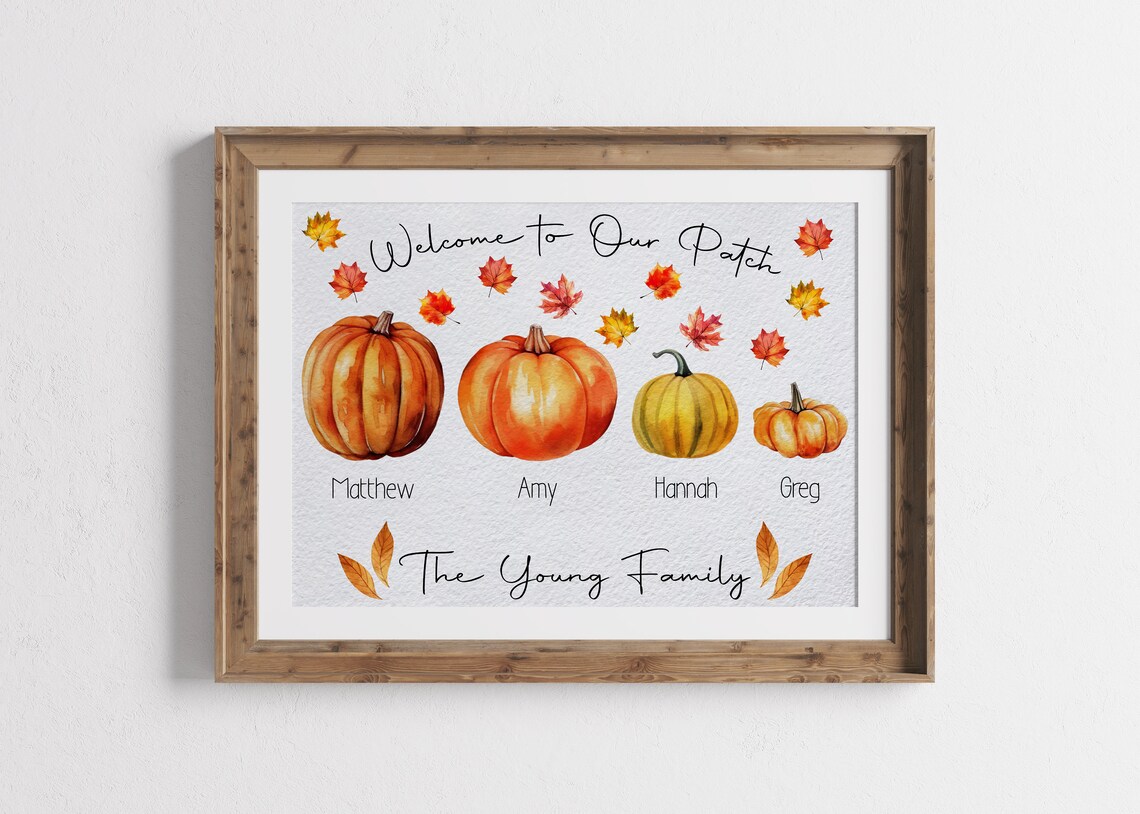 Welcome To Our Patch Family Pumpkin Watercolor Fall Decor Art Poster