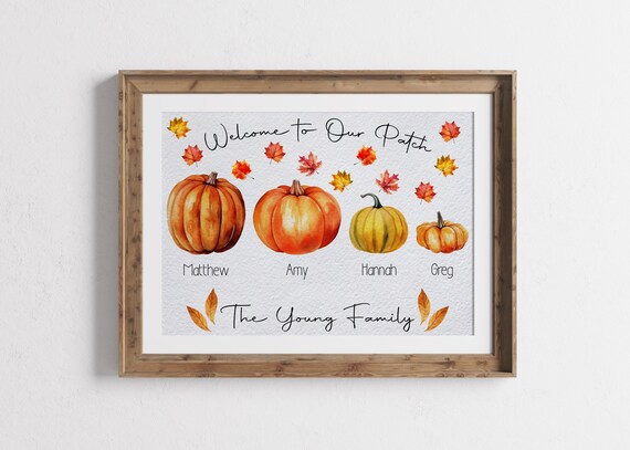 Welcome To Our Patch Family Pumpkin Watercolor Fall Decor Art Poster