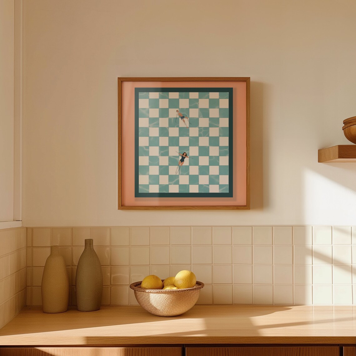 People At Pool Retro Checkerboard Poster Art Print - Image 4