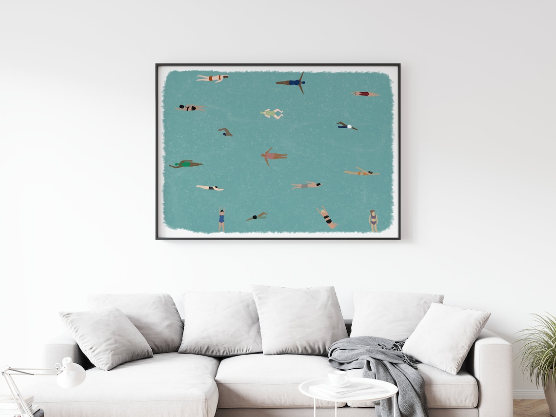 Tiny People Swimming In Pool, Minimalist Water Art Print - Image 2