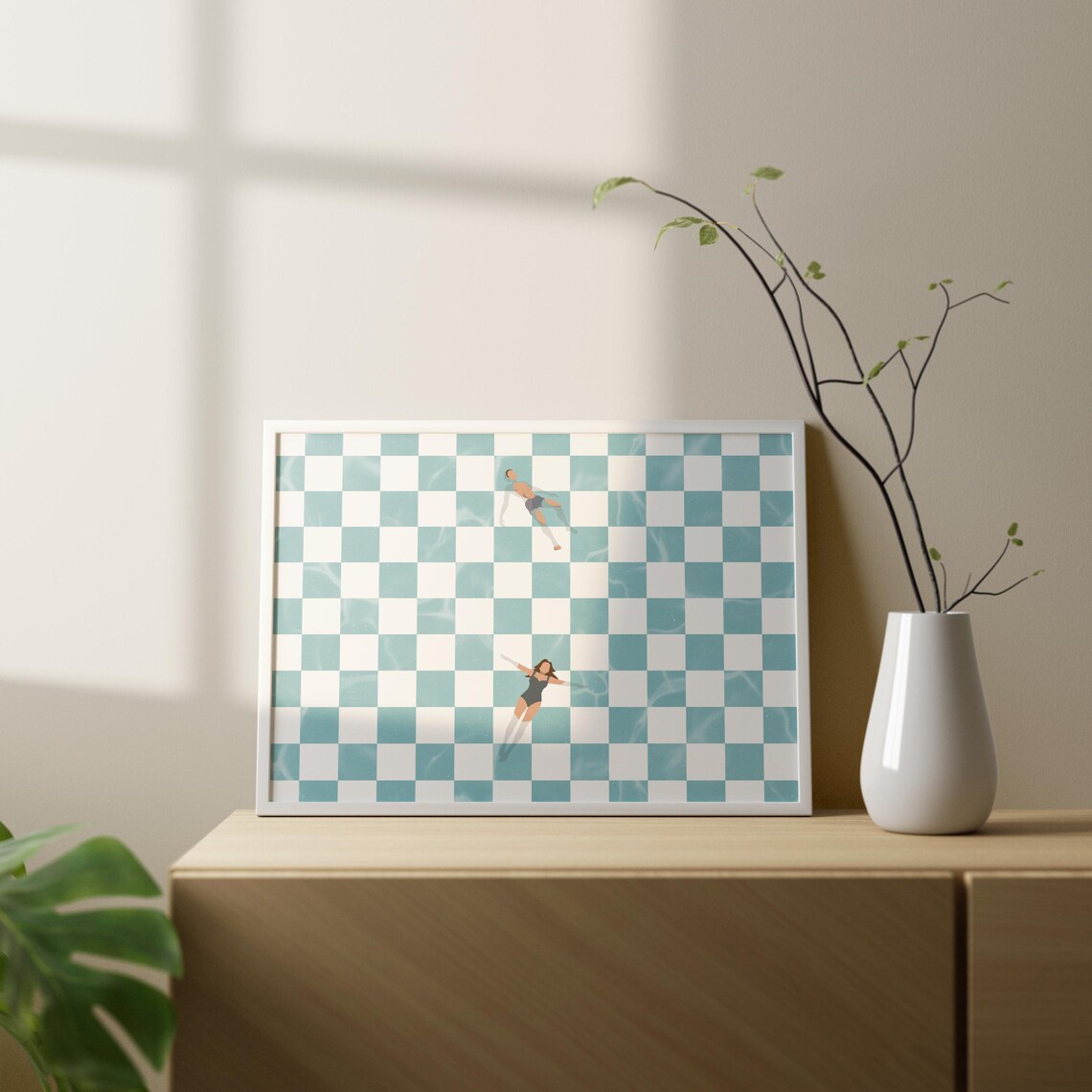Retro Checkerboard Pool Swim Poster, Beach Wall Art - Image 3