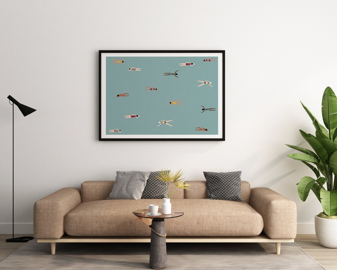 Tiny People In Swimming Pool Minimalist Art Print - Image 3