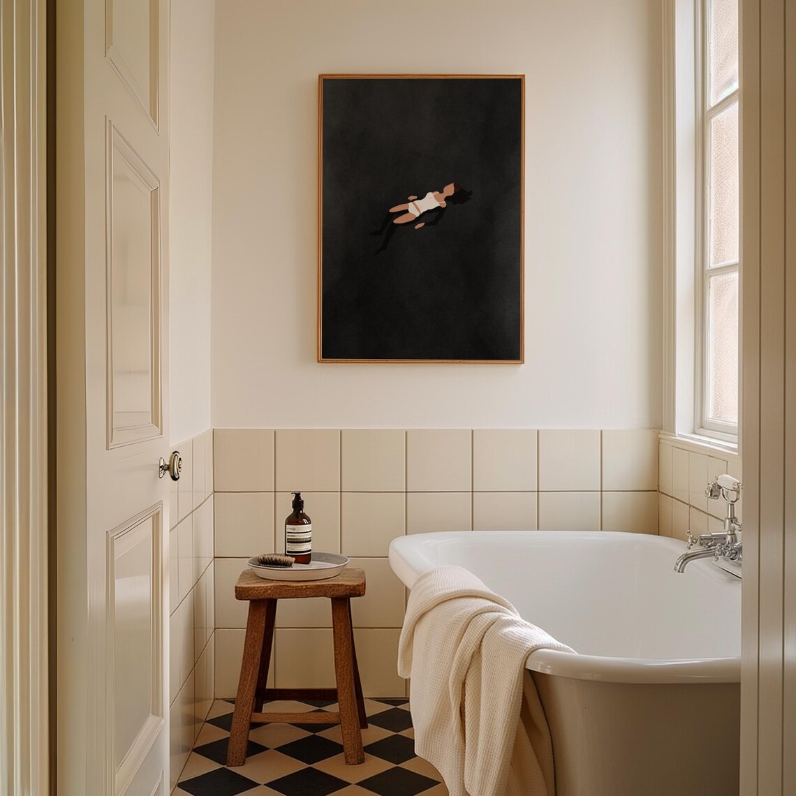 Woman Floating in Black Water, Minimalist Art Print - Image 4