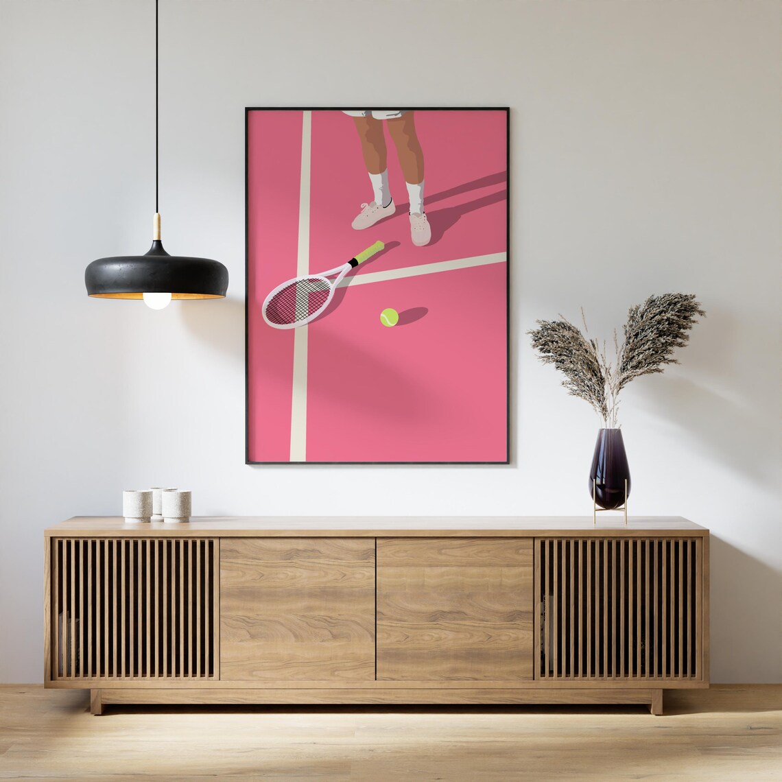 Pink Tennis Court Print, Retro Minimalist Art - Image 3