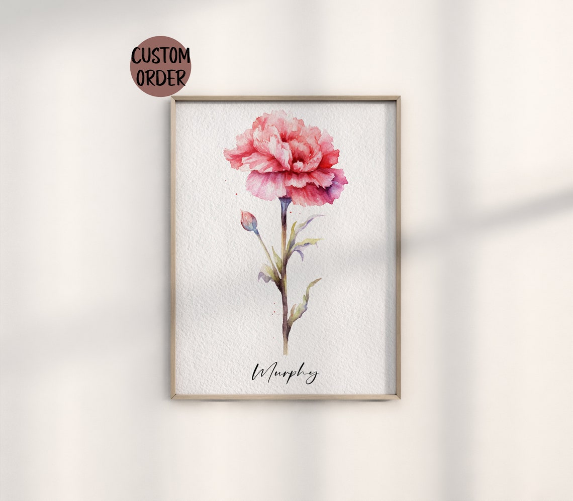 Murphy Personalized Pink Carnation Watercolor Single Bloom Poster