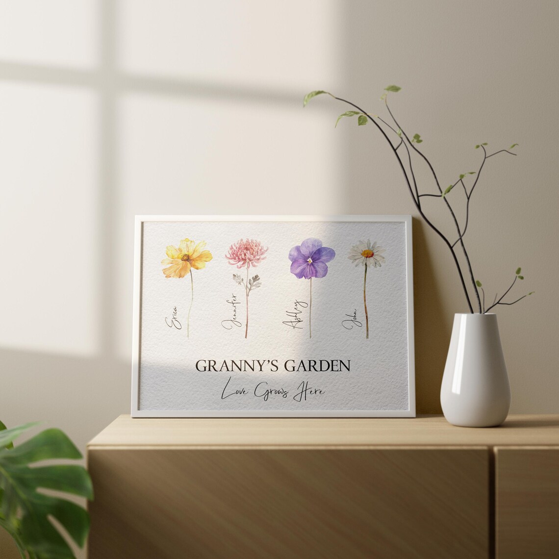 Moms Garden Love Grows Here Birth Flower Names Custom Art Poster - Image 3