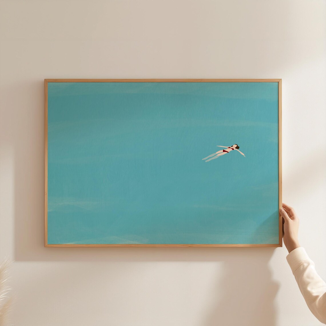 Girl Floating In Pool, Minimalist Beach House Art