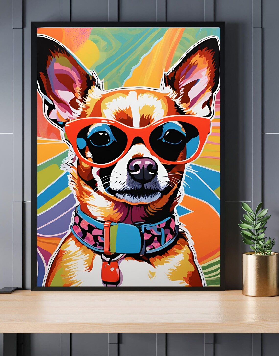Cool Chihuahua in Red Sunglasses Colorful Pop Art Dog Poster