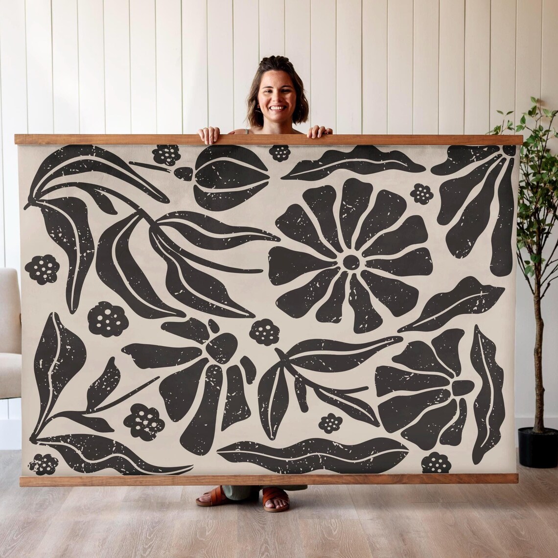 Bold Black and White Modern Floral Graphic Botanical Art Poster - Image 3