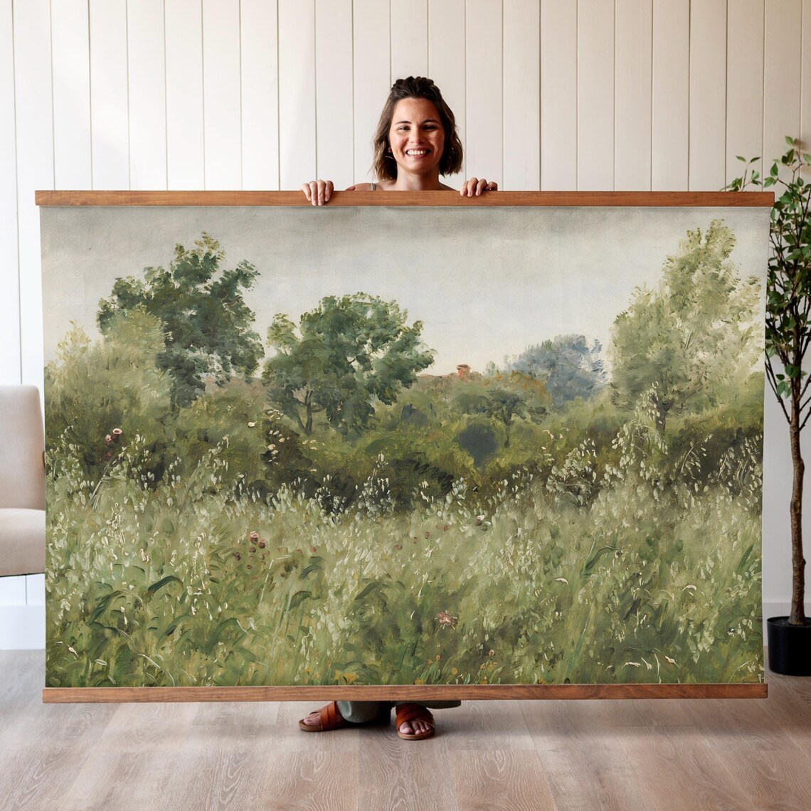 Field Of Oats, Green Vintage Art Print for Walls