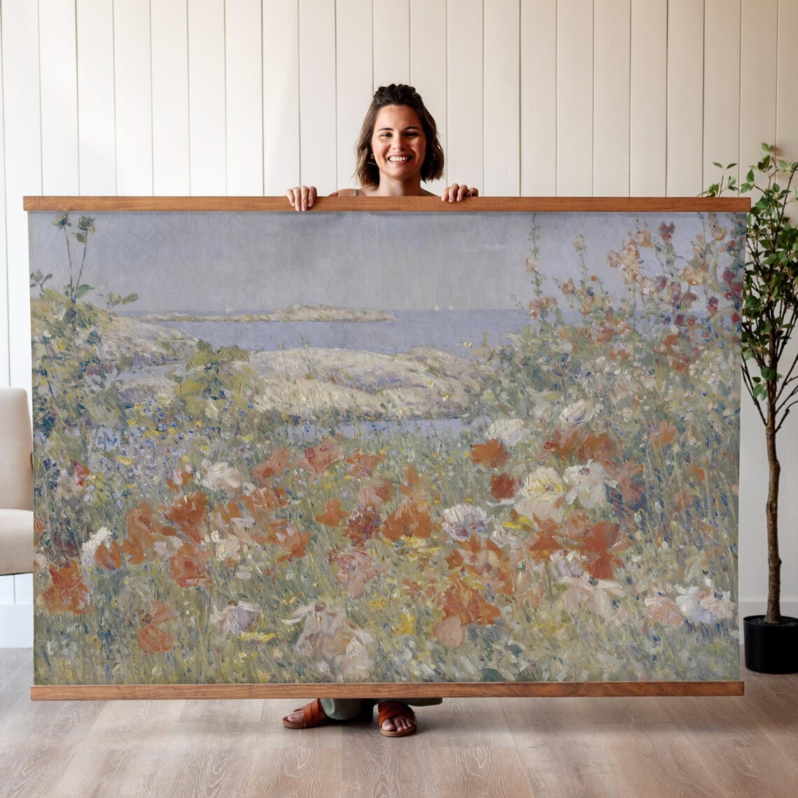 Flowers By The Sea, Vintage Oil Painting Art Print