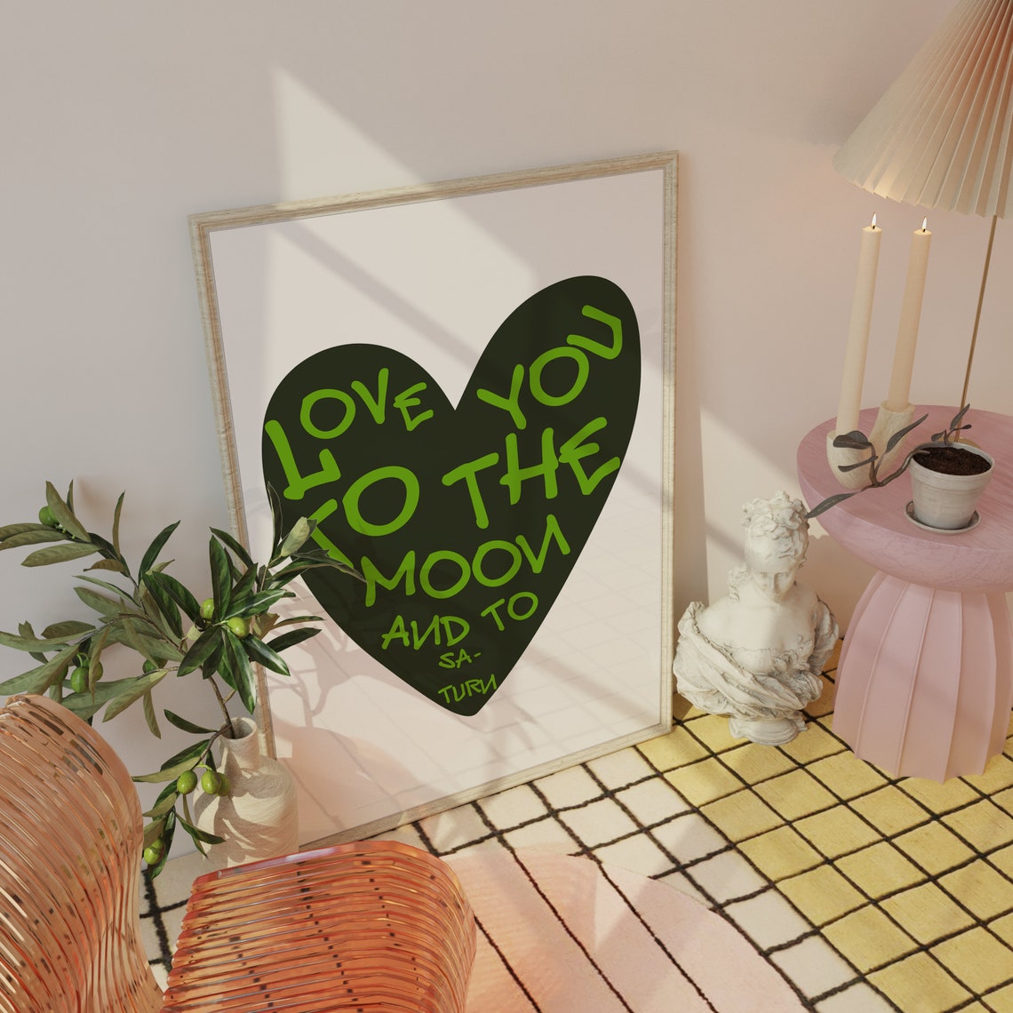 Love You to the Moon and to Saturn Black Heart Lyric Quote Poster - Image 3