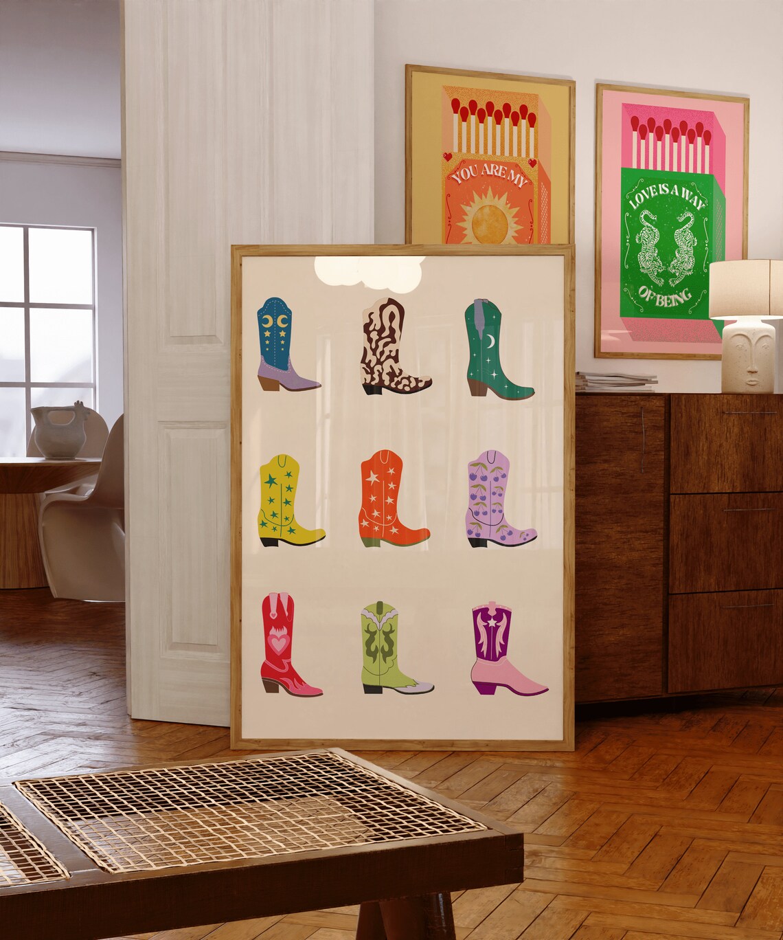 Cowgirl Boots Set Art Print, Trendy Western Decor