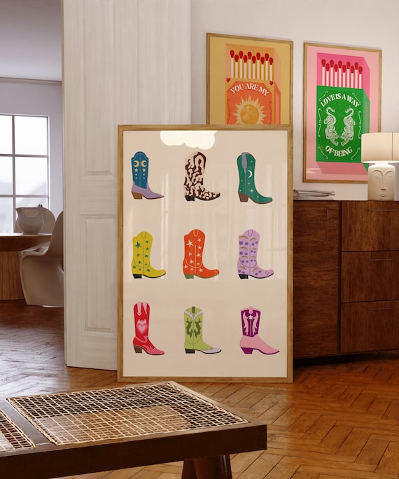 Cowgirl Boots Set Art Print, Trendy Western Decor