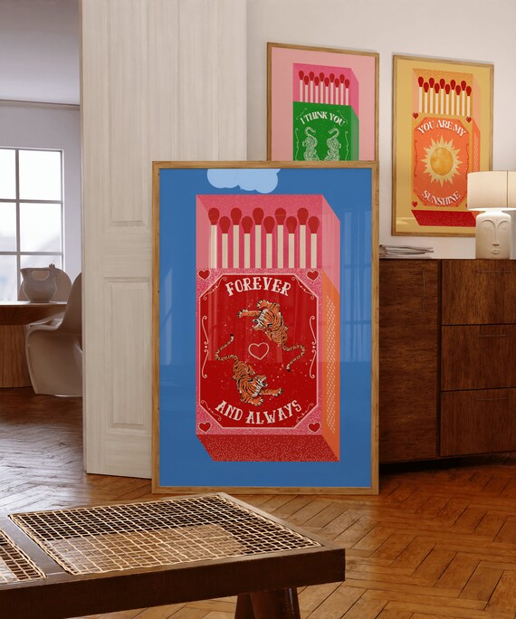 Retro Tiger Matchbox Print Forever And Always Vintage Art
