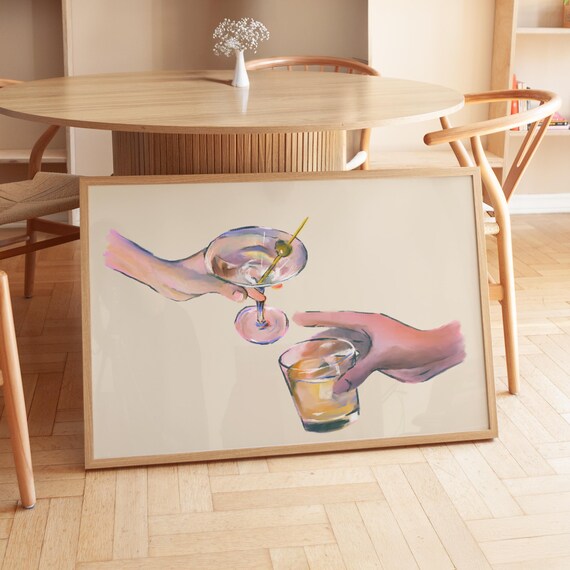 Retro Bar Cart Cheers Drink Art Print