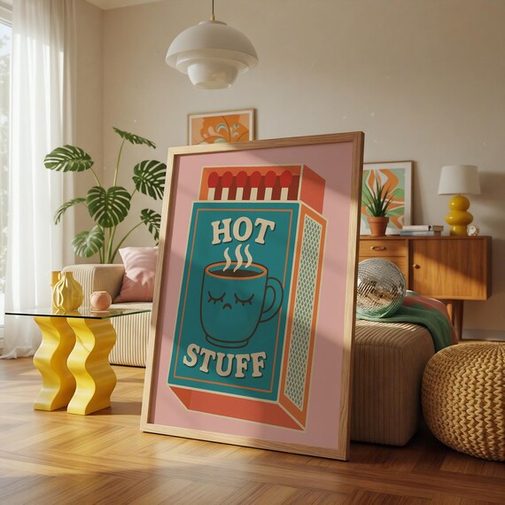 Hot Stuff Sleepy Coffee Mug Retro Matchbox Kitchen Art Poster