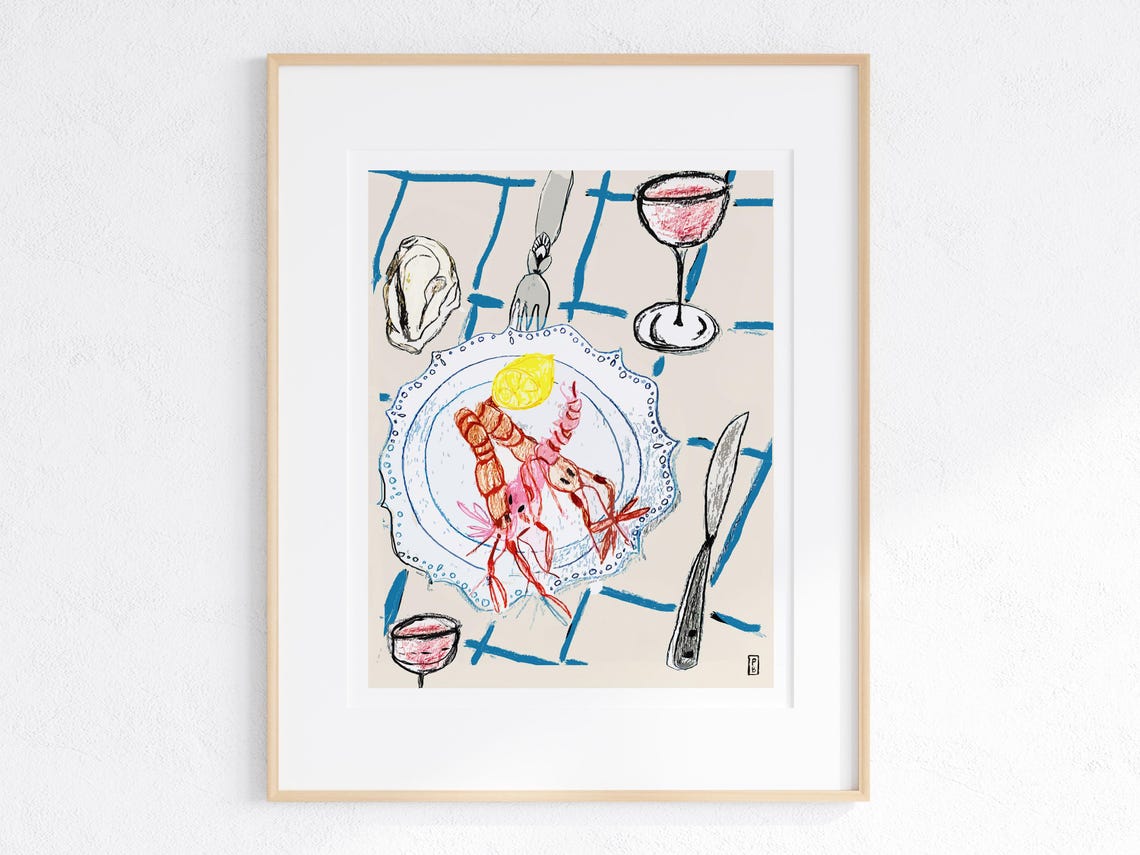 Prawns Gicle Fine Art Print Wall Art Wall Decor Food Art Fish Art Food Illustration Illustration Art Art Print Kitchen Art