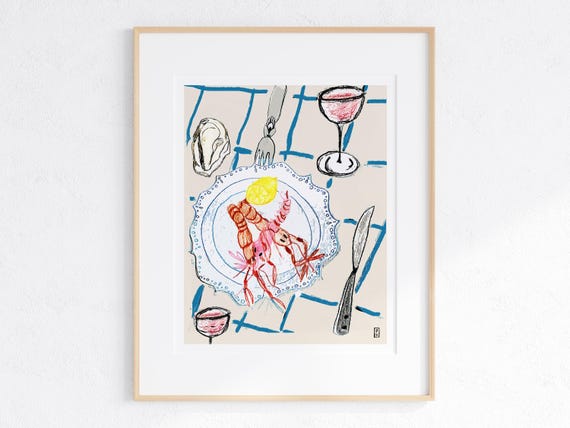Prawns Gicle Fine Art Print Wall Art Wall Decor Food Art Fish Art Food Illustration Illustration Art Art Print Kitchen Art