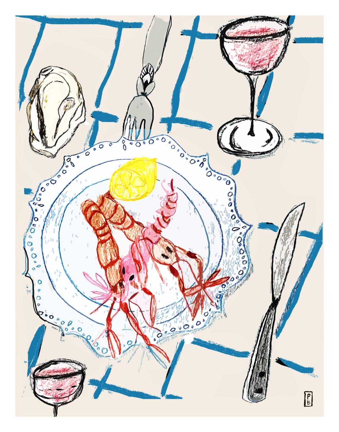 Prawns Gicle Fine Art Print Wall Art Wall Decor Food Art Fish Art Food Illustration Illustration Art Art Print Kitchen Art - Image 2