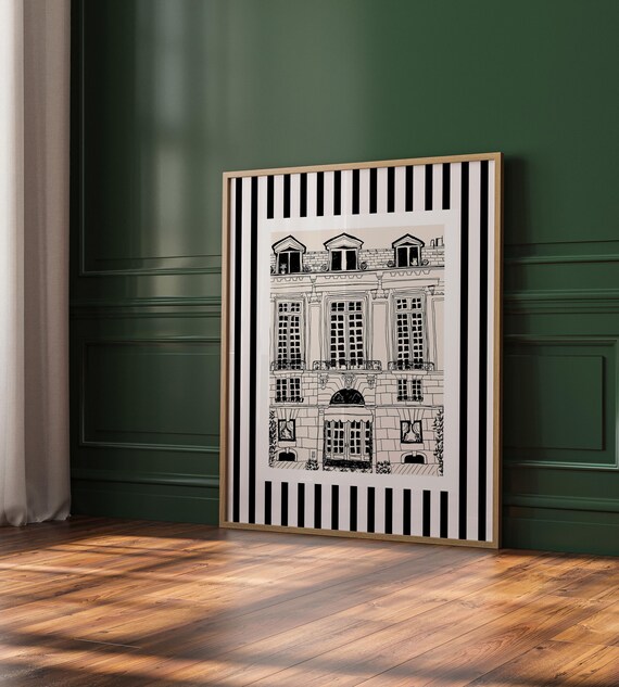 Room Service Paris Minimalist Art Print, Black Stripes