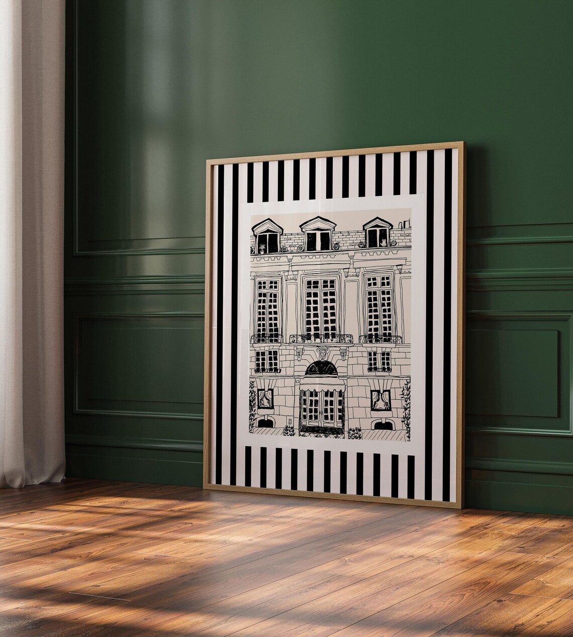 Room Service Paris Minimalist Art Print, Black Stripes