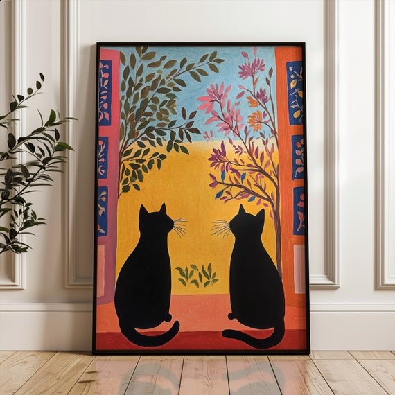 Black Cat Poster Couple Funny Print Art Henri Matisse Gift For Mom