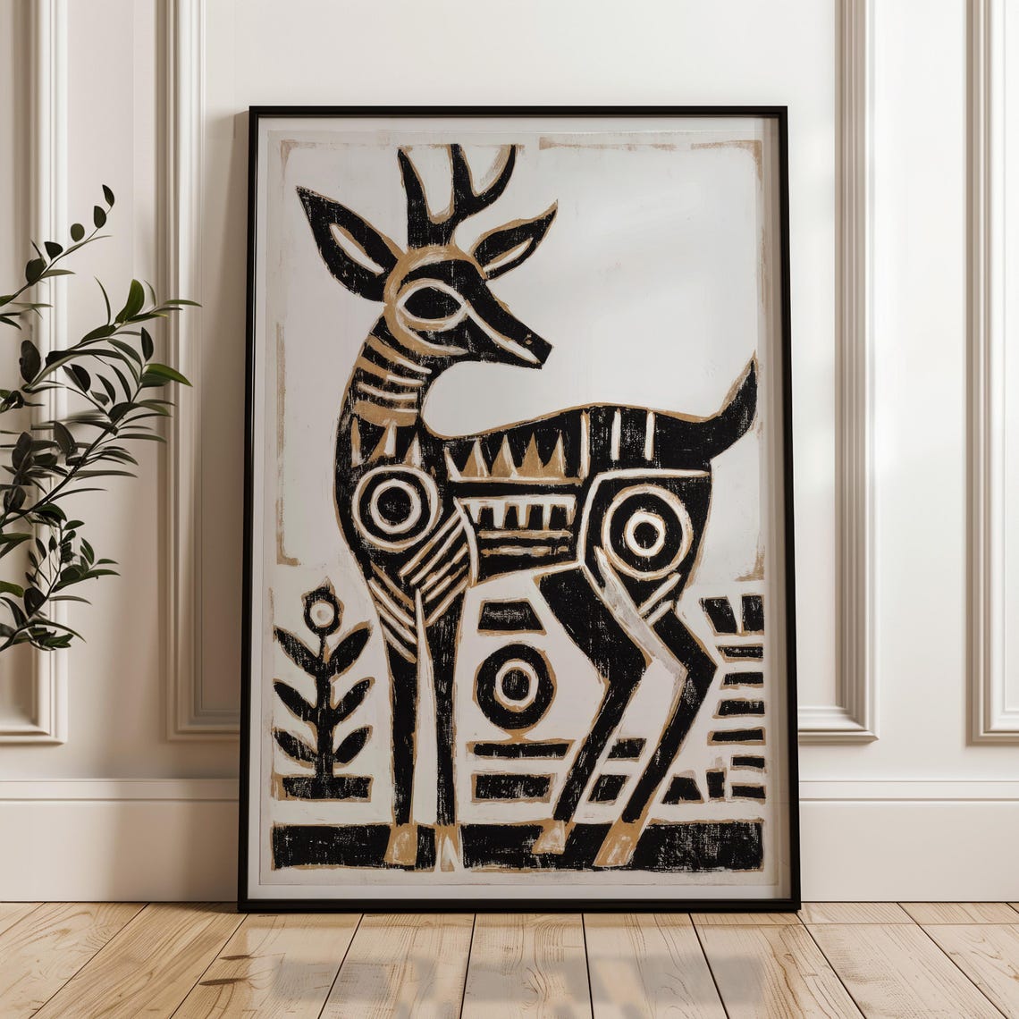 Traditional Mexican Deer Poster Abstract Geometric Folk Art Print On Matte Paper